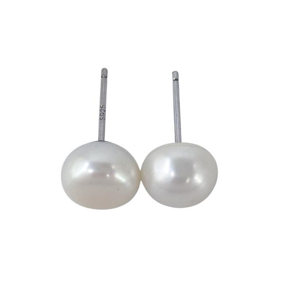 Estate Sterling Silver 925 8.1mm White Pearl Stud Earrings - Picture 4 of 8